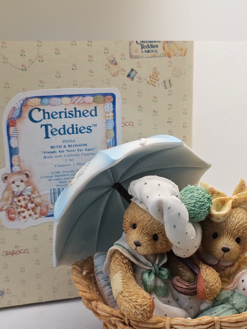 New Cherished Teddies BETH BLOSSOM girl Bear Figurine Umbrella Friends Basket